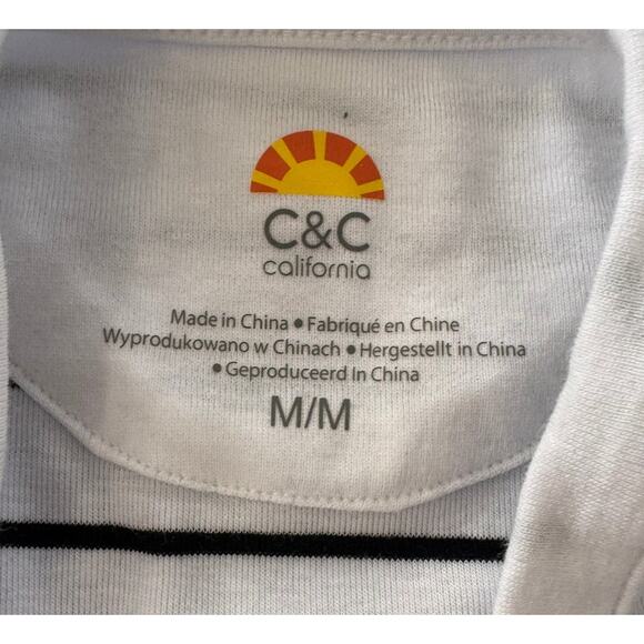 C&C California Womens Medium White Black Stripe Long Sleeve Henley Shirt - Picture 3 of 7